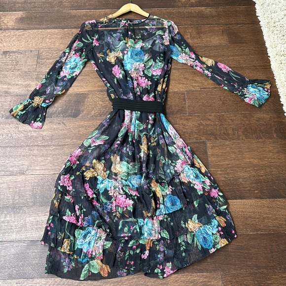 Zimmerman midi dress with slip and belt  midnight blue floral size 1 - Picture 2 of 2